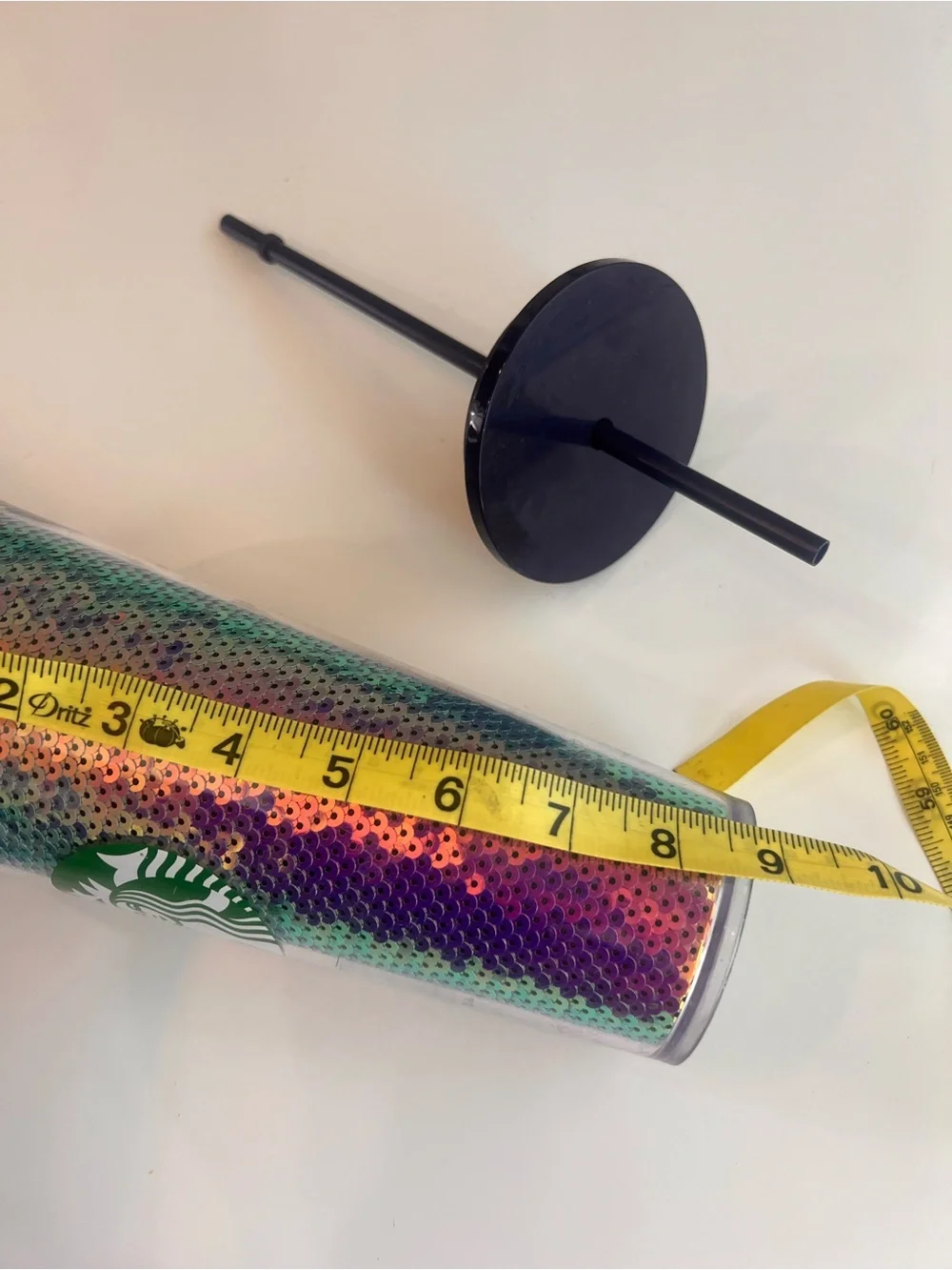 Starbucks Rainbow Sequin Tumbler with Green Logo and Black Lid